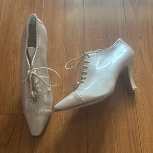 Elegant Cream Lace-Up Women's Heels